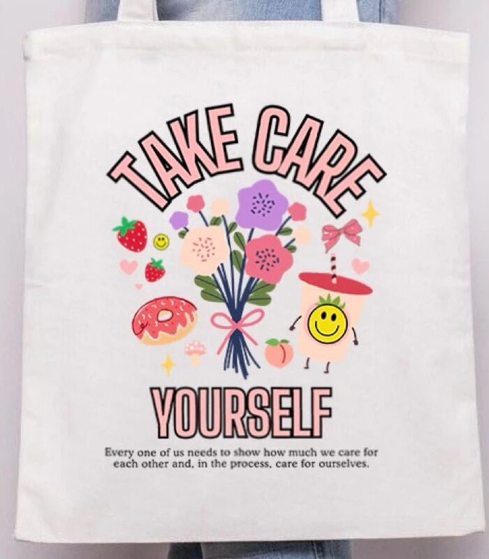 กระเป๋าผ้าแคนวาส tote bag สกรีนลาย Take care yourself