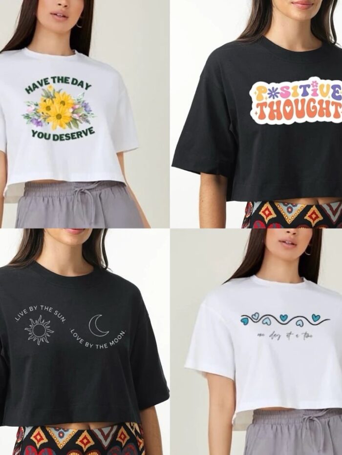 เสื้อยืดครอปโอเวอร์ไซส์ อก 42 ยาว 18 ขาวดำ คอกลม