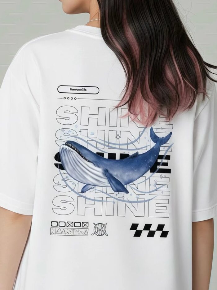 เสื้อยืดลาย shine วาฬ ขาวดำ มีไซส์ S-3XL