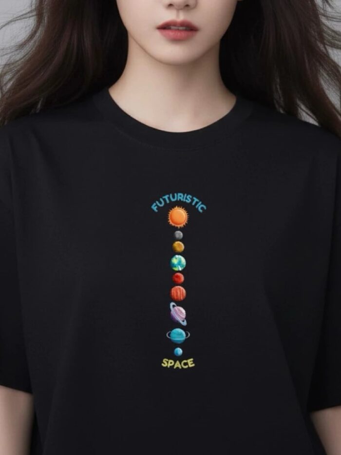 เสื้อยืดสีขาวดำ ลายดาวเคราะห์ มินิมอล มีไซส์ โอเวอร์ไซส์ S-3XL