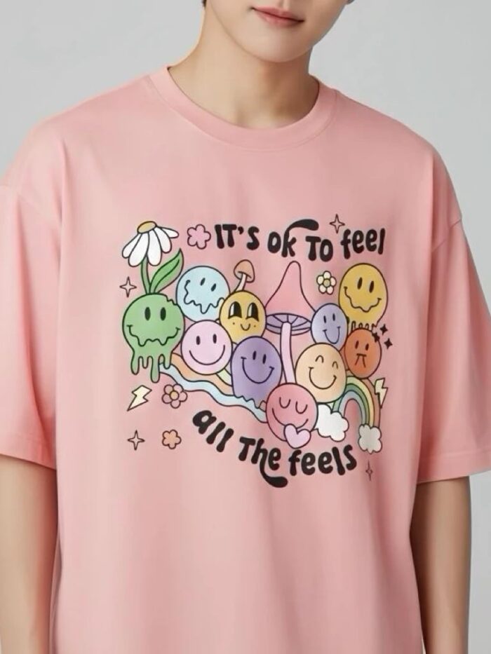 เสื้อโอเวอร์ไซส์อก 50 มี 4 สี ลาย It's okay to feel all the feels 4 สี ชมพูกะปิ กรมท่า เทา เบจ